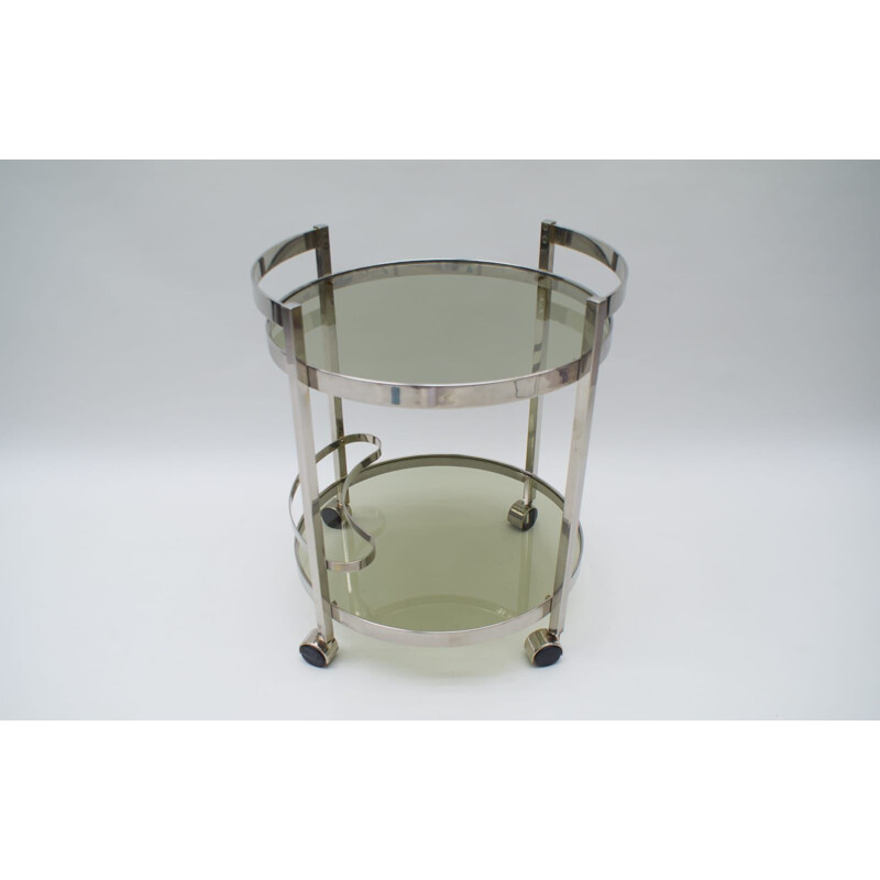 Vintage Nickel Plated and Smoked Glass Serving Trolley, 1970s