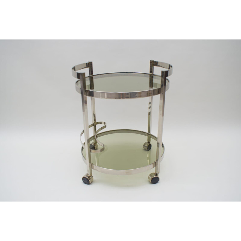 Vintage Nickel Plated and Smoked Glass Serving Trolley, 1970s