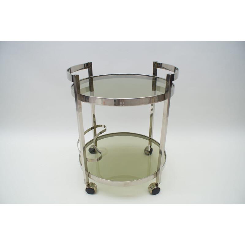 Vintage Nickel Plated and Smoked Glass Serving Trolley, 1970s