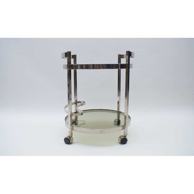 Vintage Nickel Plated and Smoked Glass Serving Trolley, 1970s