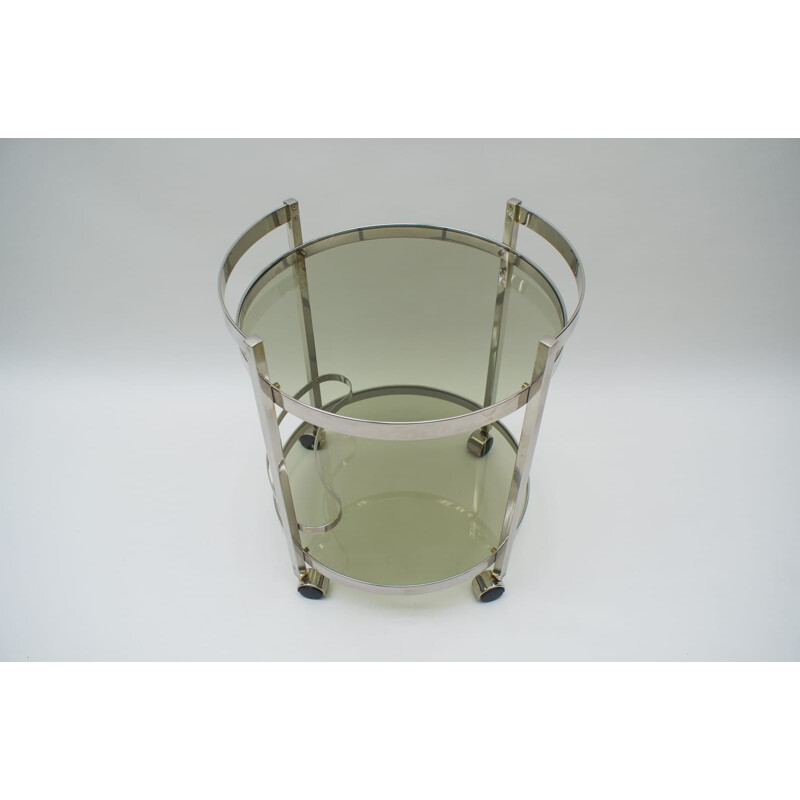 Vintage Nickel Plated and Smoked Glass Serving Trolley, 1970s