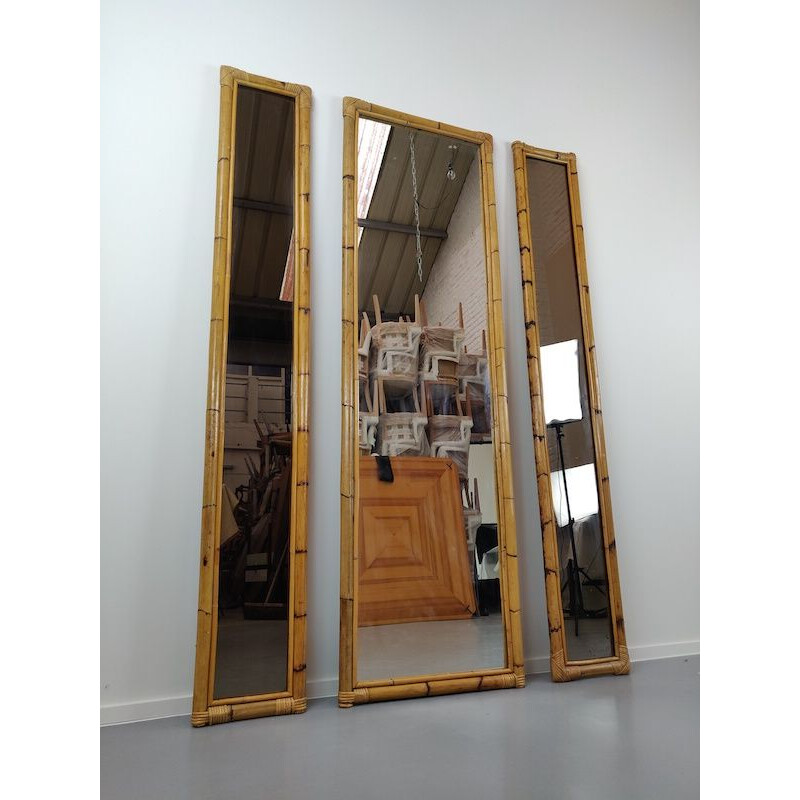 Set de 3 miroirs vintage en Bambou 
