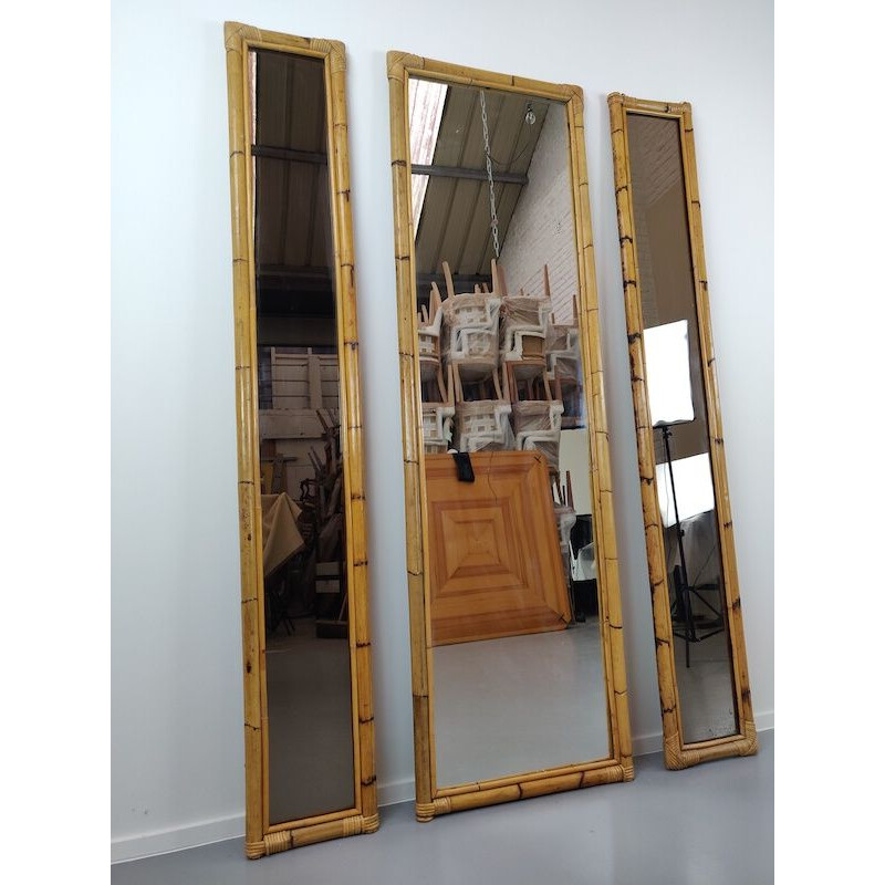Set de 3 miroirs vintage en Bambou 