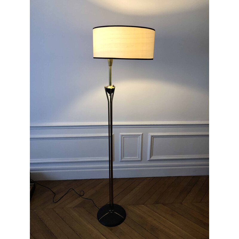 Lampadaire vintage serti de laiton 1950