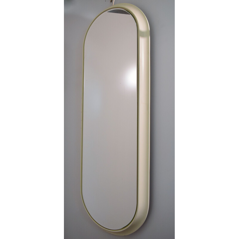 Vintage oval mirror in white lacquered wood, 1960