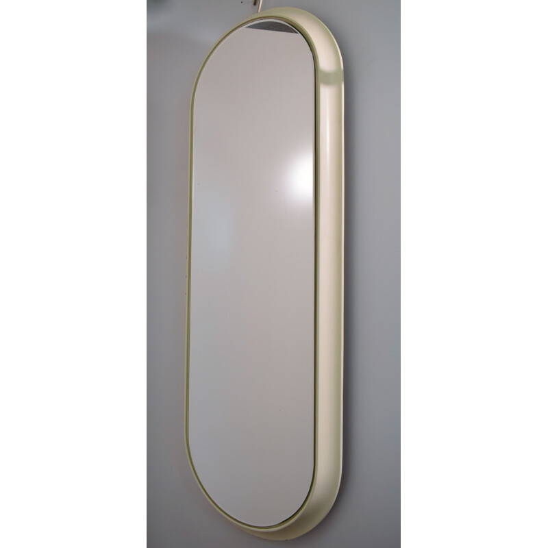 Vintage ovale wit gelakte houten spiegel, 1960