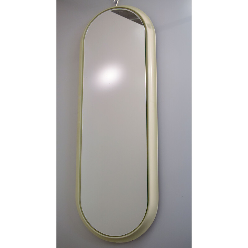 Vintage oval mirror in white lacquered wood, 1960