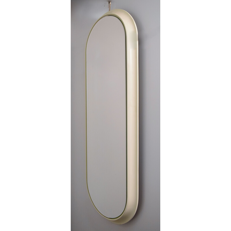 Vintage oval mirror in white lacquered wood, 1960