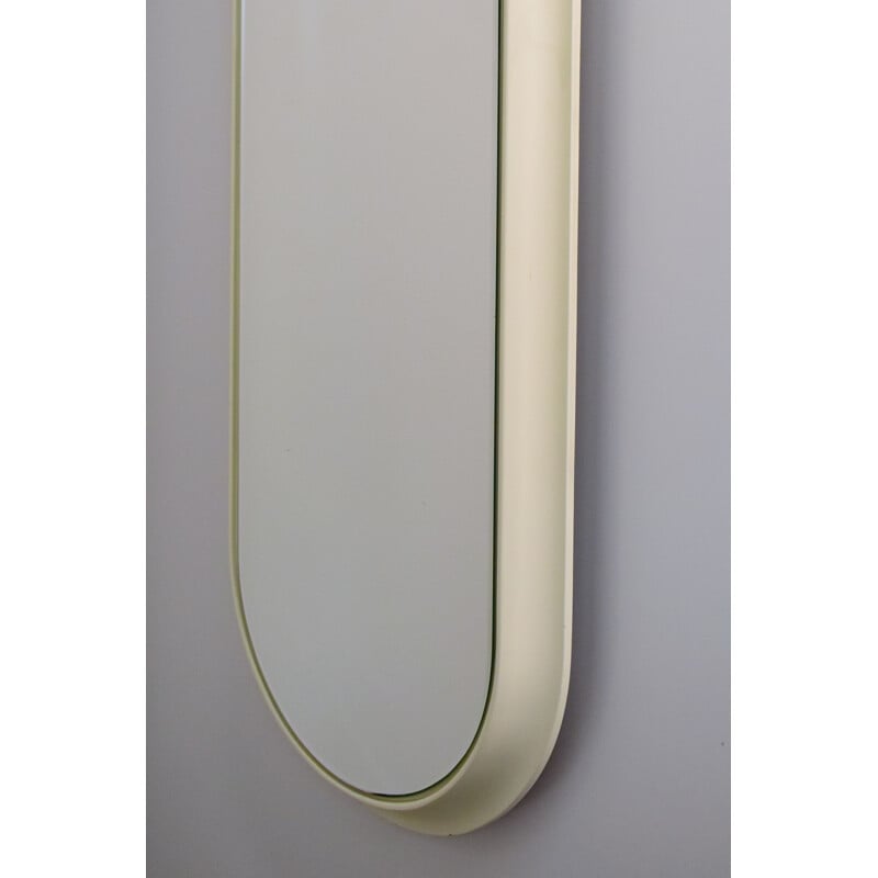 Vintage oval mirror in white lacquered wood, 1960