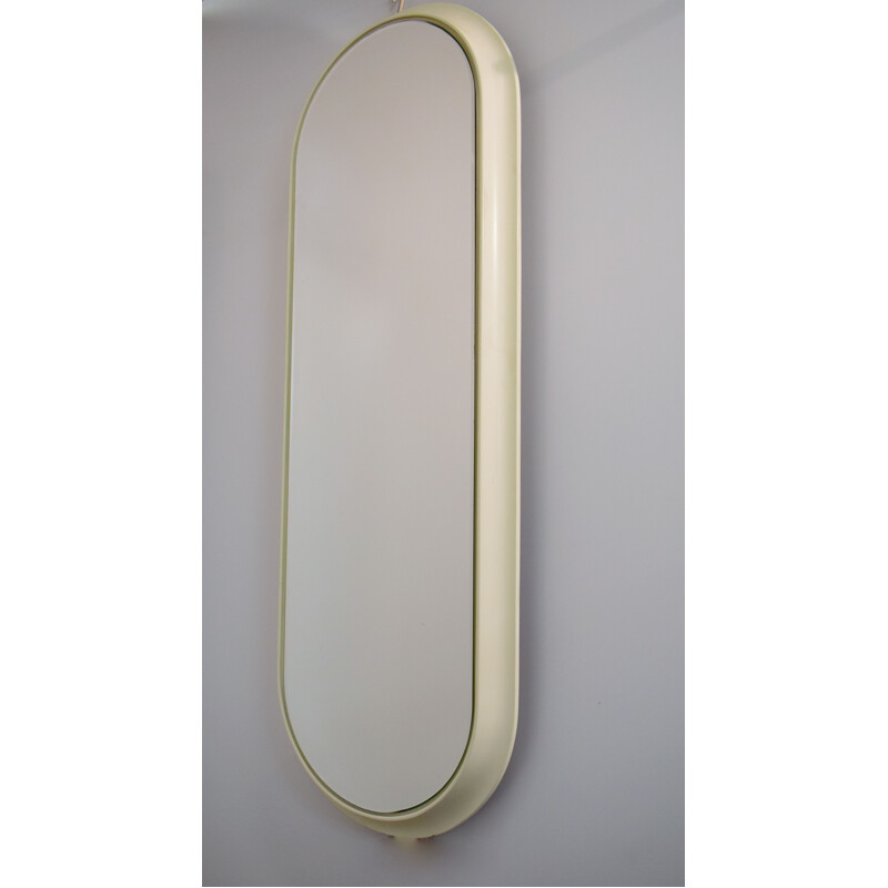 Specchio ovale vintage in legno laccato bianco, 1960