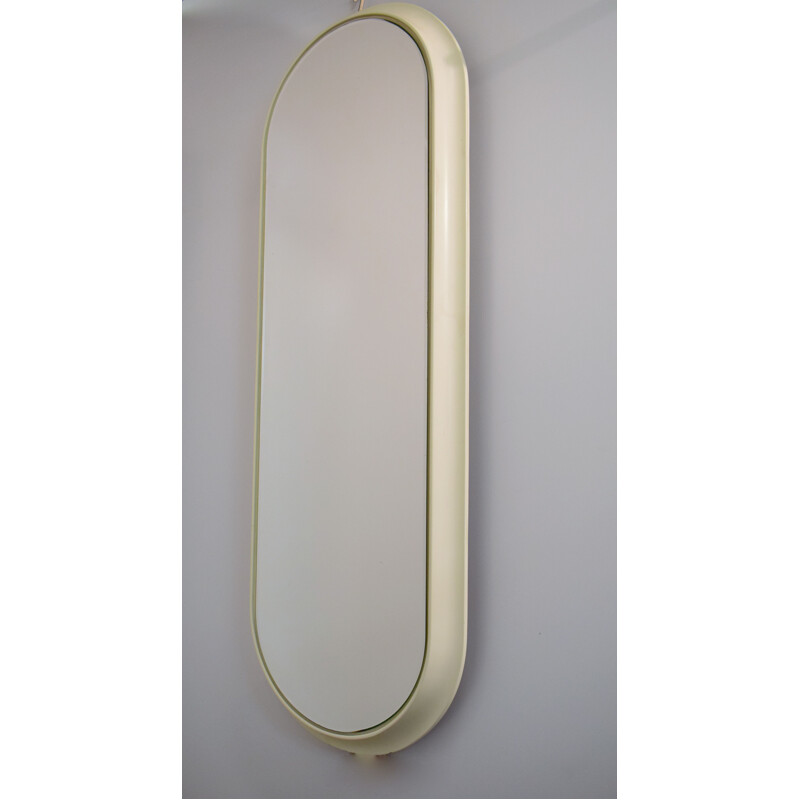 Vintage oval mirror in white lacquered wood, 1960