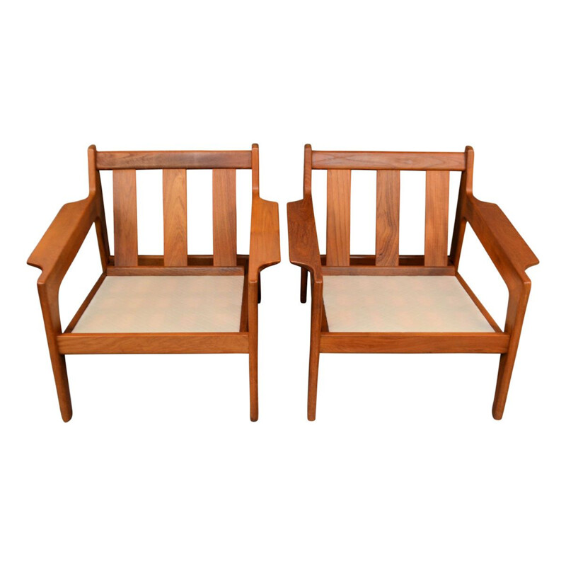 Pair of Vintage Arne Wahl Iversen teak lounge chairs Danish 1960s