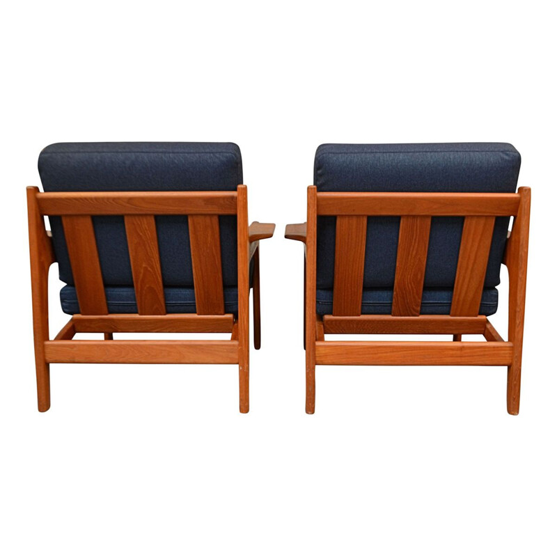 Pair of Vintage Arne Wahl Iversen teak lounge chairs Danish 1960s