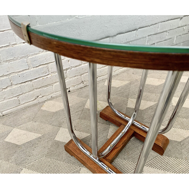 Vintage Round Side Table Chrome and Glass Art Deco