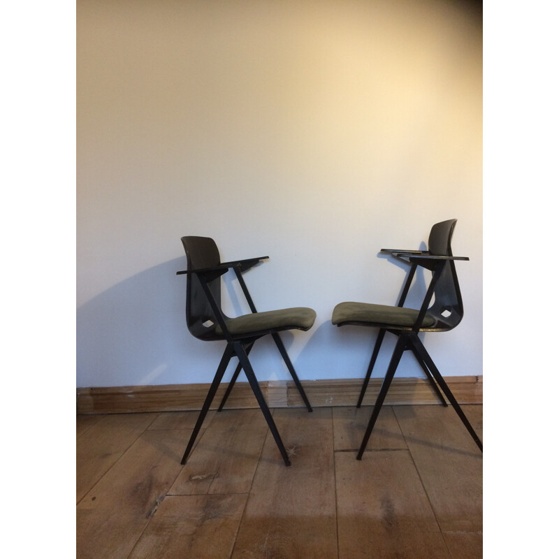 Pair of Galvanitas S22 Thur Op Vintage Chairs Seat with armrest and padded seat