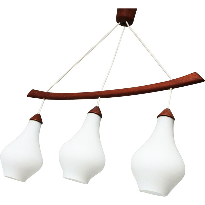 Luxus 3-light boomerang hanging lamp by Uno and Osten Kristiansson, Sweden 1960