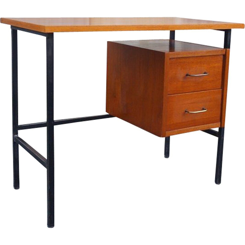 Vintage wood and steel modernist desk 1950