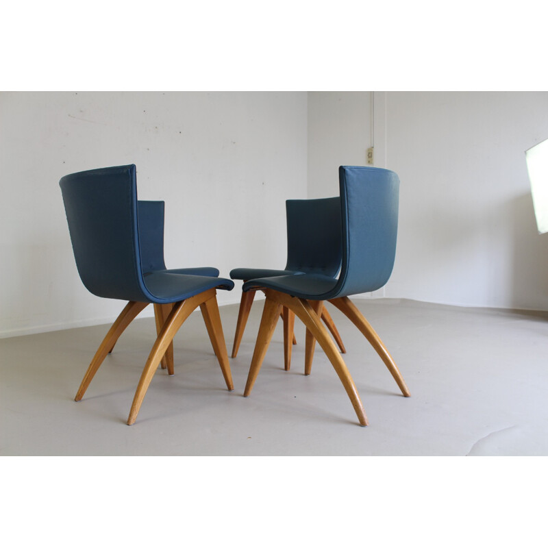 Set of 4 Van Os Culemborg dining chairs in wood and leatherette, G. VAN OS - 1950s