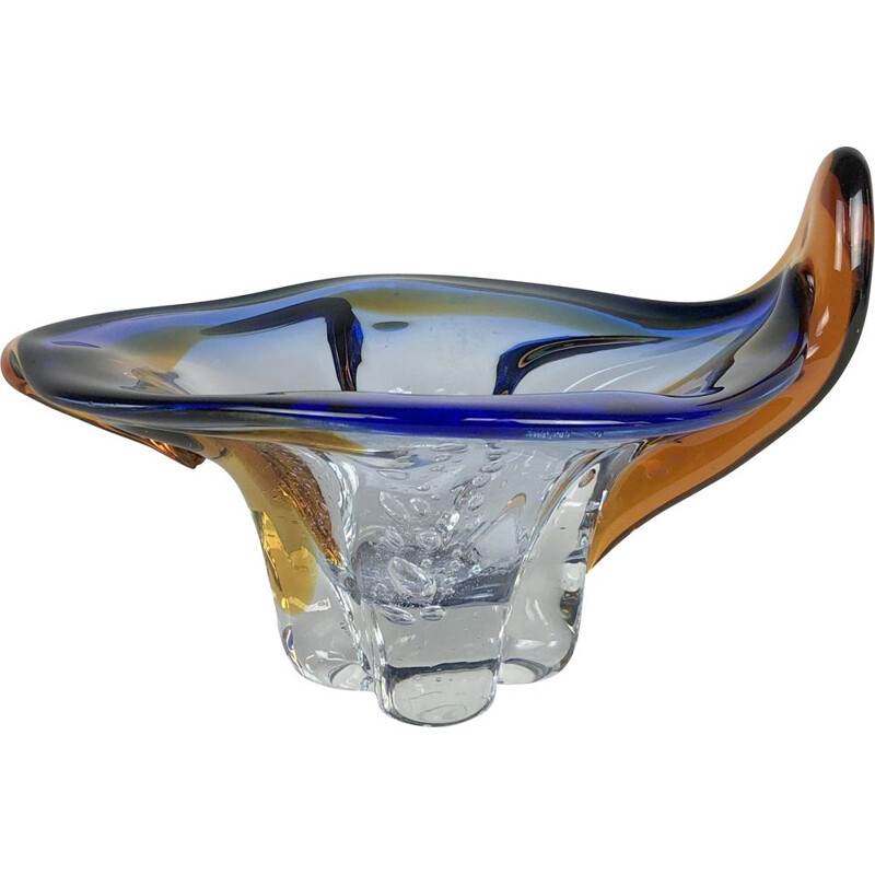 Vintage heavy Bohemian art glass bowl, 1960