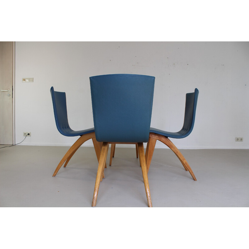 Ensemble de 4 chaises à repas Van Os Culemborg en bois et simili-cuir, G. VAN OS - 1950