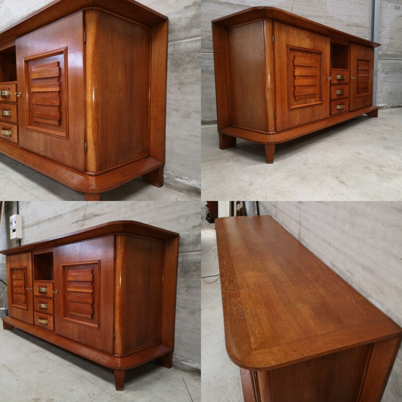 Vintage art deco chest of drawers in solid oak by Jean Royère, France 1940