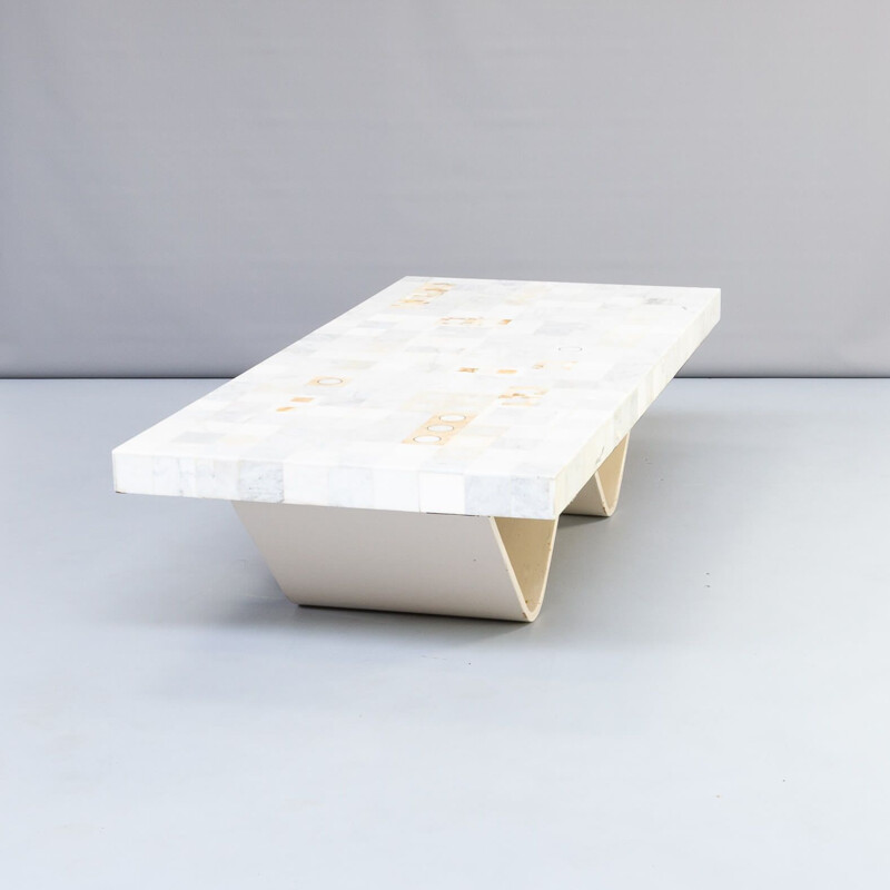 Vintage coffee table Bianco Carrara tile art 1960s