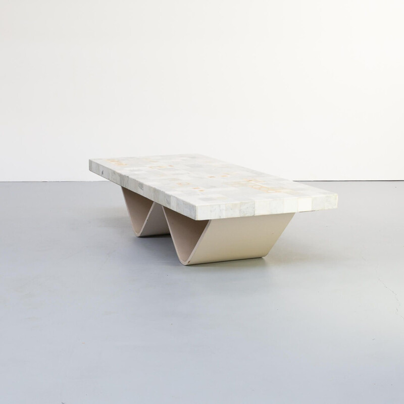Vintage coffee table Bianco Carrara tile art 1960s
