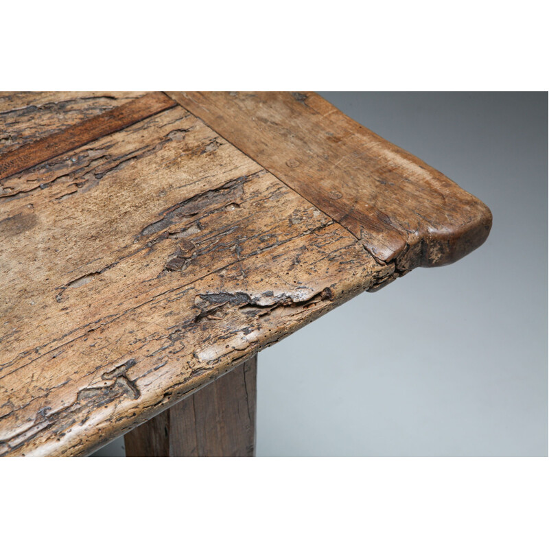 Table à manger vintage rustique en chêne refaite 1800