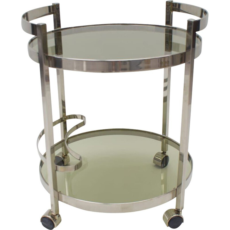 Vintage Nickel Plated and Smoked Glass Serving Trolley, 1970s