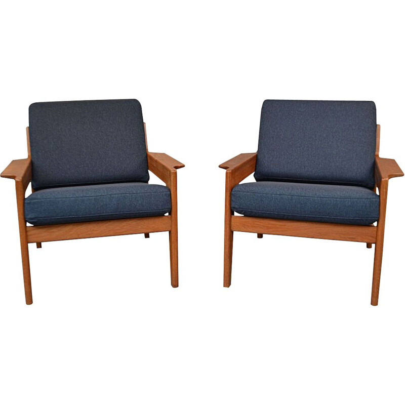 Pair of Vintage Arne Wahl Iversen teak lounge chairs Danish 1960s