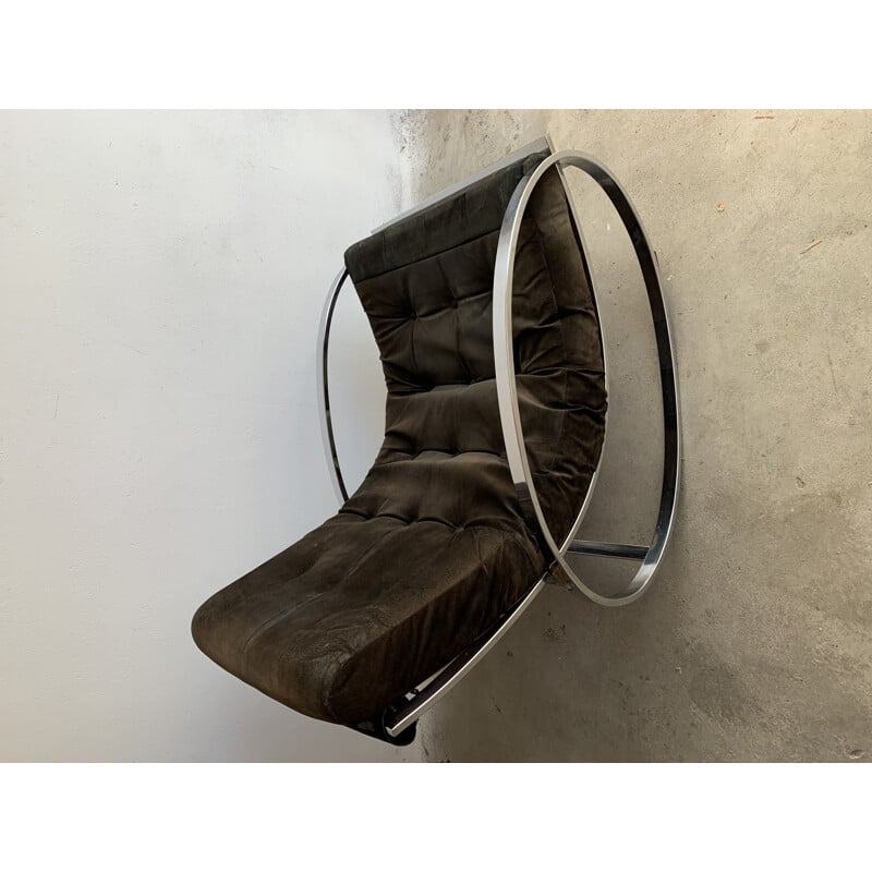 Rocking Chair Vintage Ellipse Chrome Plaqué Metal  Par Renato Zevi Pour Selig, 1970