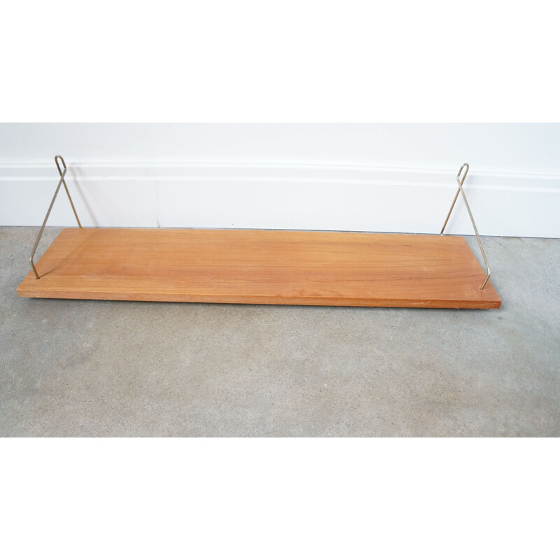 Vintage Floating Shelf teak brass brackets Scandinavian 