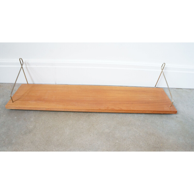 Vintage Floating Shelf teak brass brackets Scandinavian 