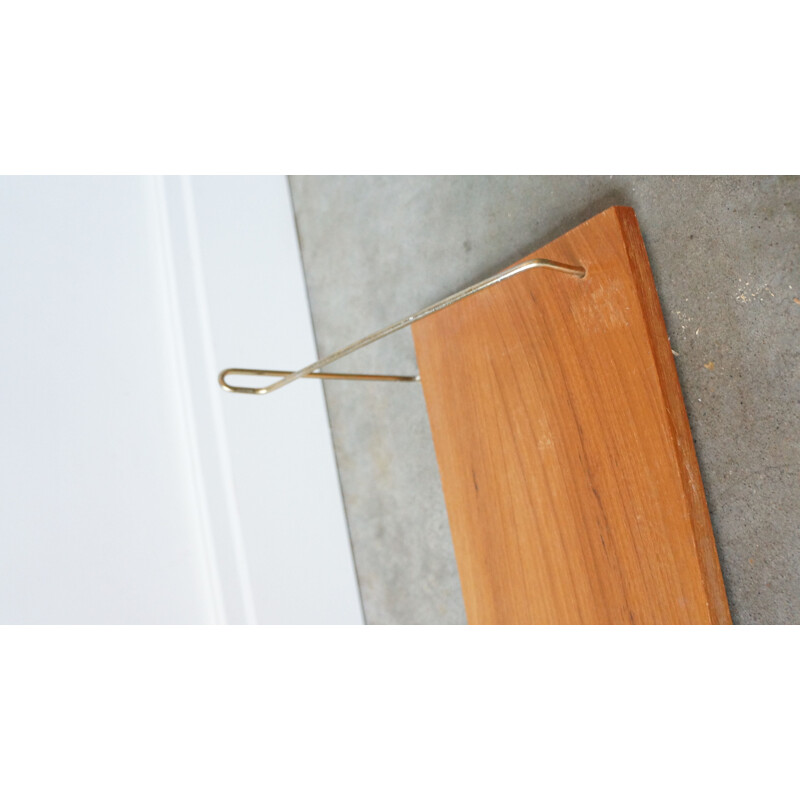 Vintage Floating Shelf teak brass brackets Scandinavian 