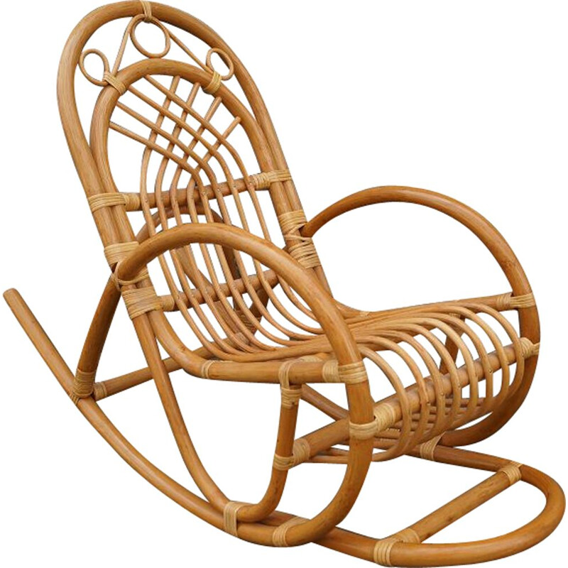 Vintage rattan rocking chair 1970