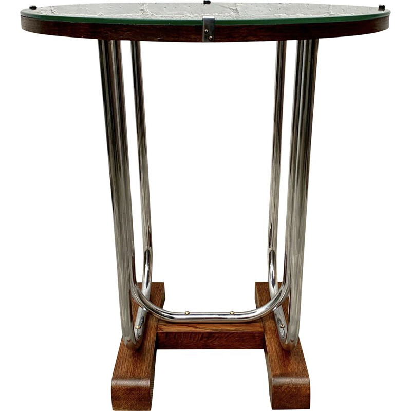 Vintage Round Side Table Chrome and Glass Art Deco