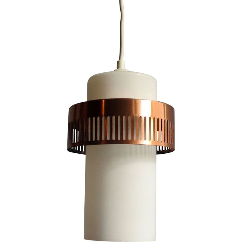 Suspension vintage en opaline et cuivre 1950