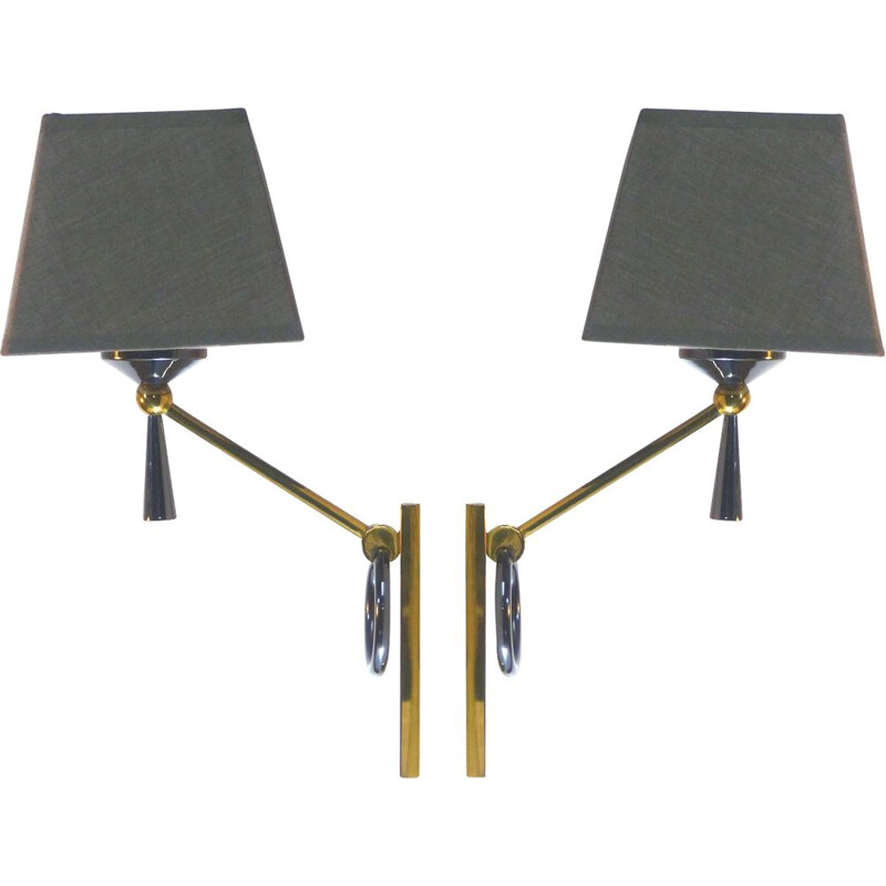 Pair of vintage neoclassical bronze sconces by Lunel, 1950