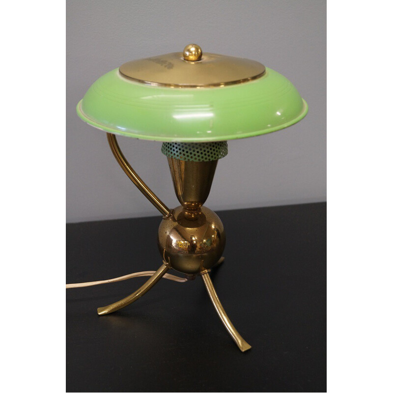 Green table lamp with tripod legs in brass - 1950s