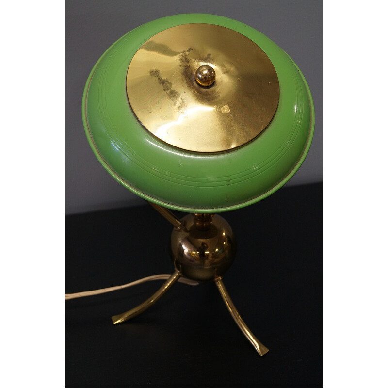 Green table lamp with tripod legs in brass - 1950s