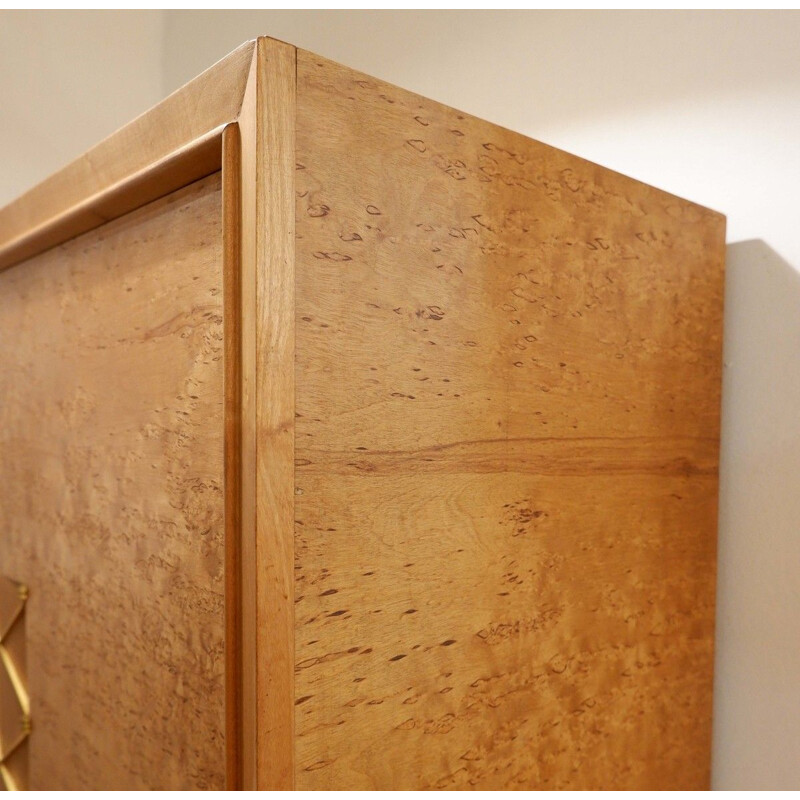 Pair Of Vintage Wardrobes In Wood And Brass Ornaments