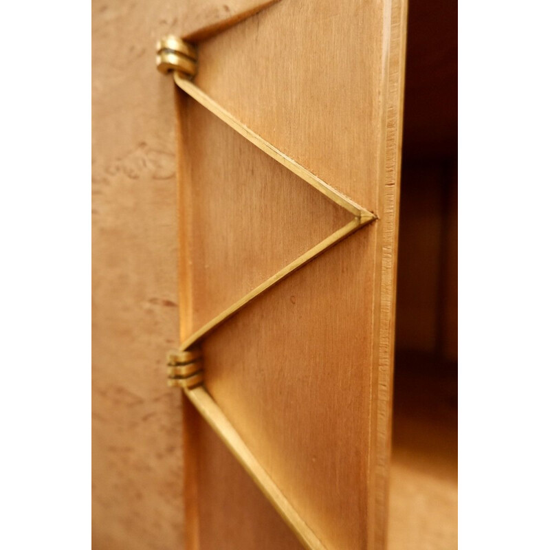 Pair Of Vintage Wardrobes In Wood And Brass Ornaments