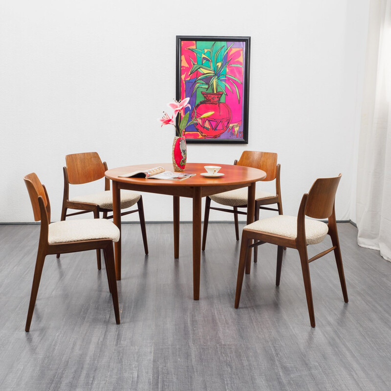 Table de salle à manger vintage à rallonges en teck, scandinave 1960