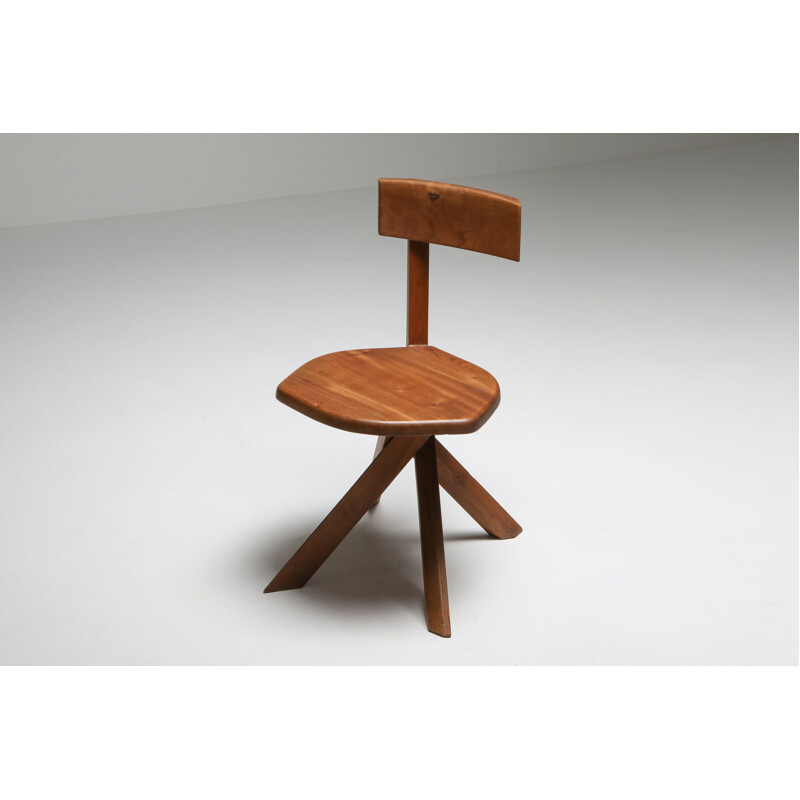 Vintage "S34" solid elm chair Pierre Chapo 1960