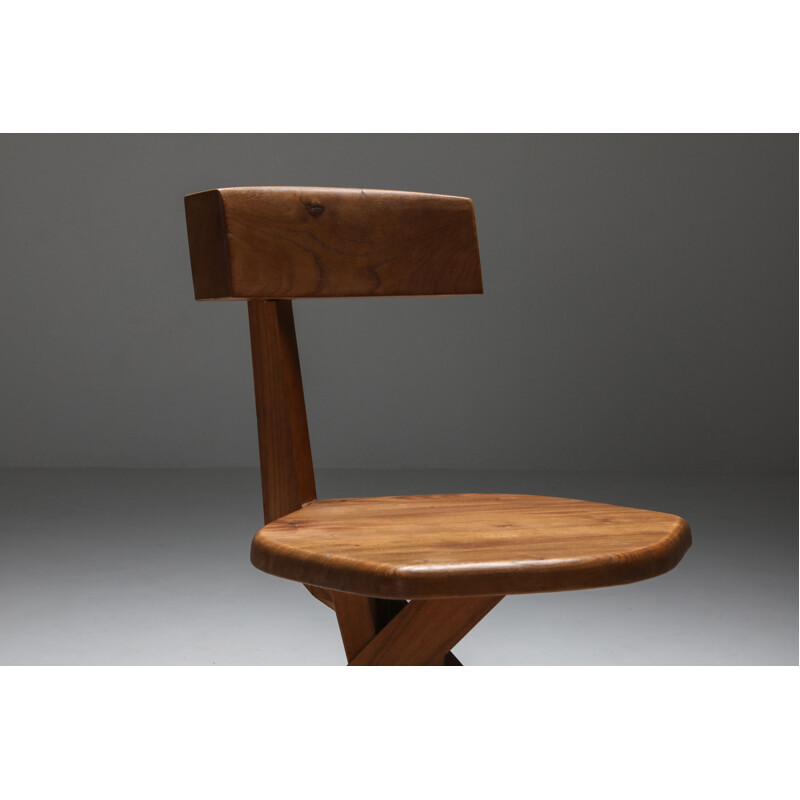 Vintage "S34" solid elm chair Pierre Chapo 1960