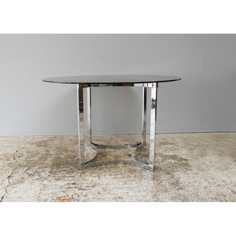 Table de salle à manger vintage en verre et chrome de la société Merrow Associates 1970