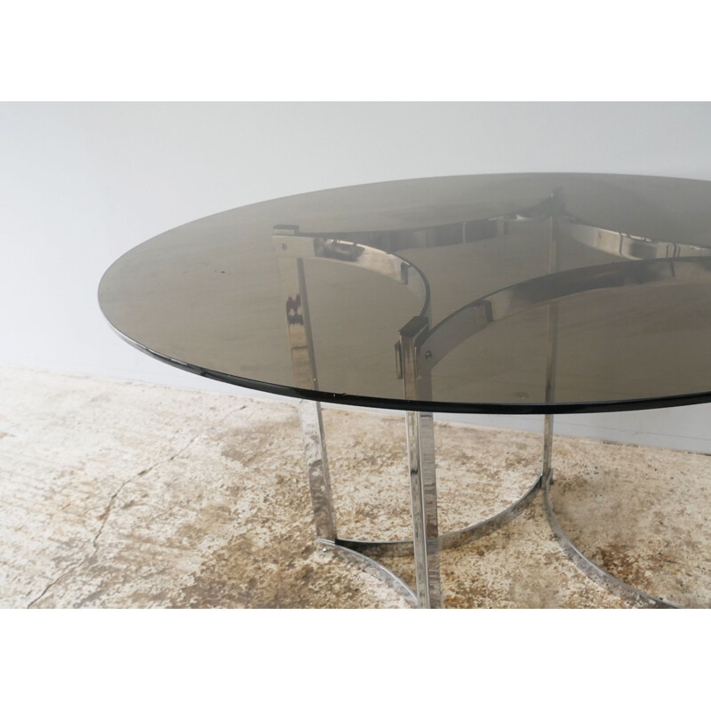 Mid century Merrow Associates glass and chrome dining table 1970's