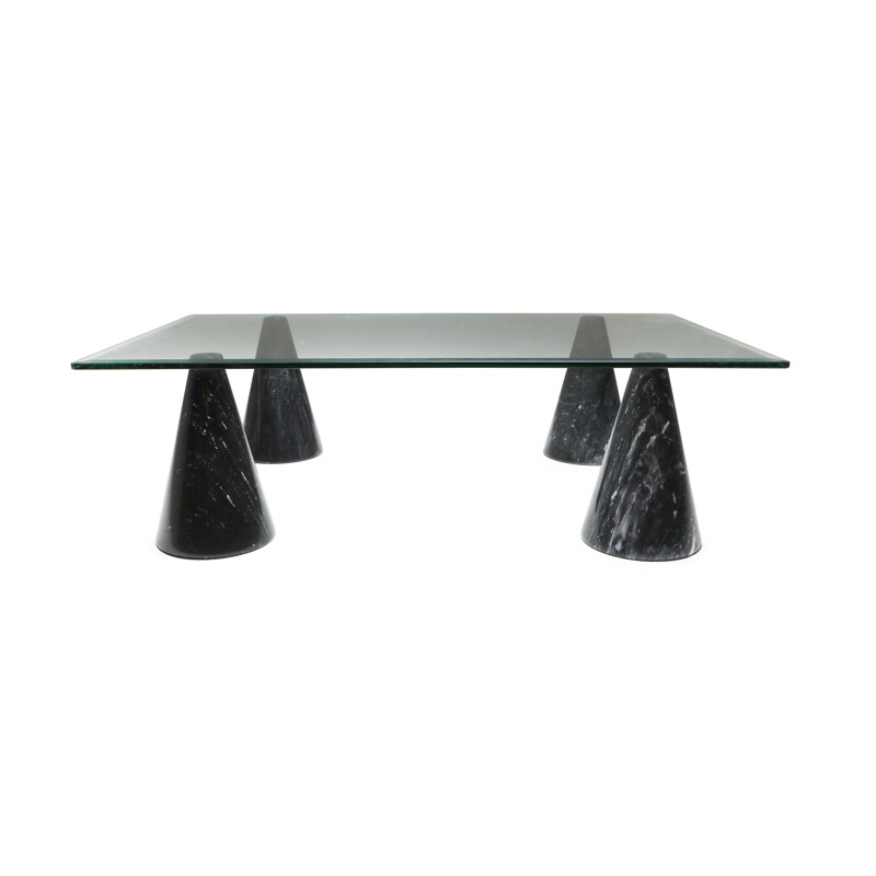 Vintage Marble and Glass Coffee Table in the Style of Massimo Vignelli 1970s