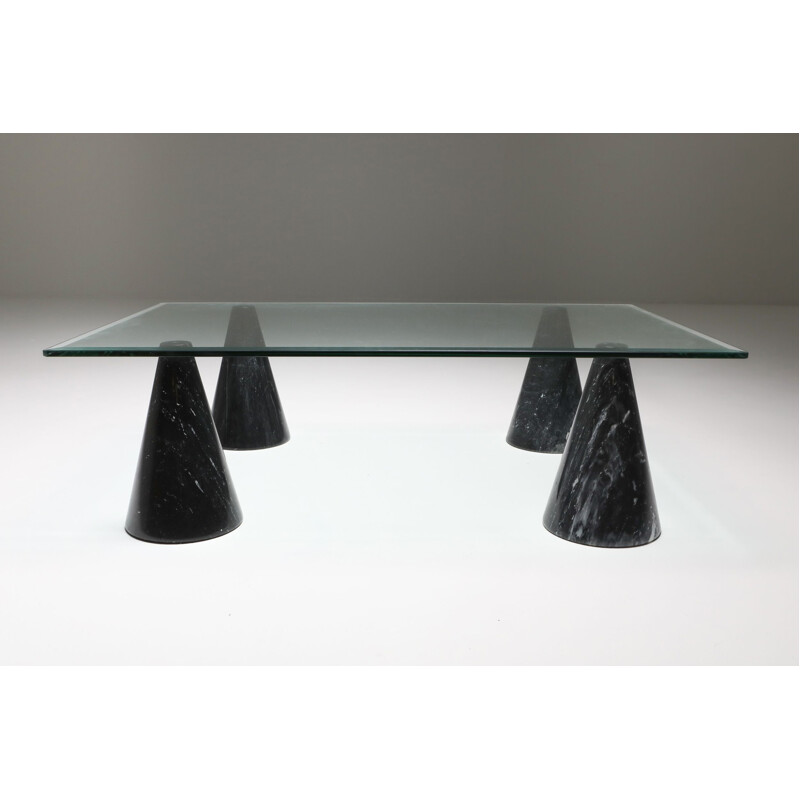 Vintage Marble and Glass Coffee Table in the Style of Massimo Vignelli 1970s