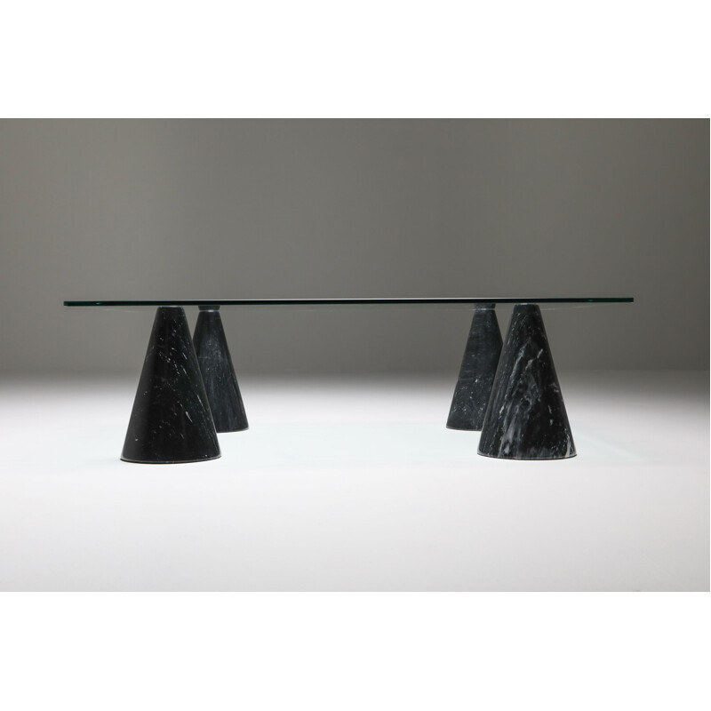 Vintage Marble and Glass Coffee Table in the Style of Massimo Vignelli 1970s